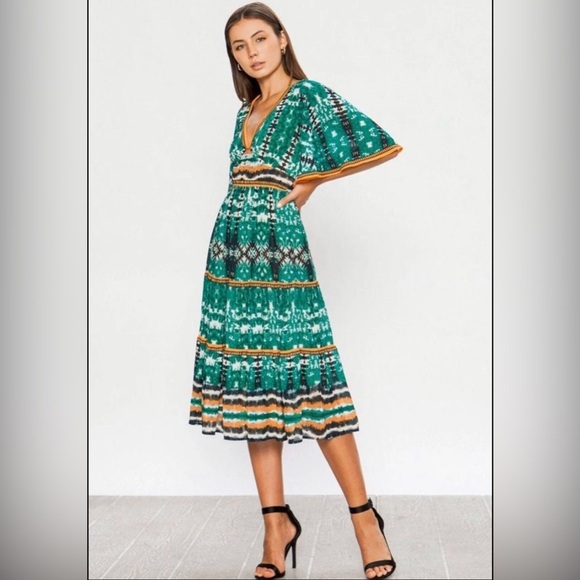 Flying Tomato Green and Orange Midi Print Dress - Picture 5 of 6